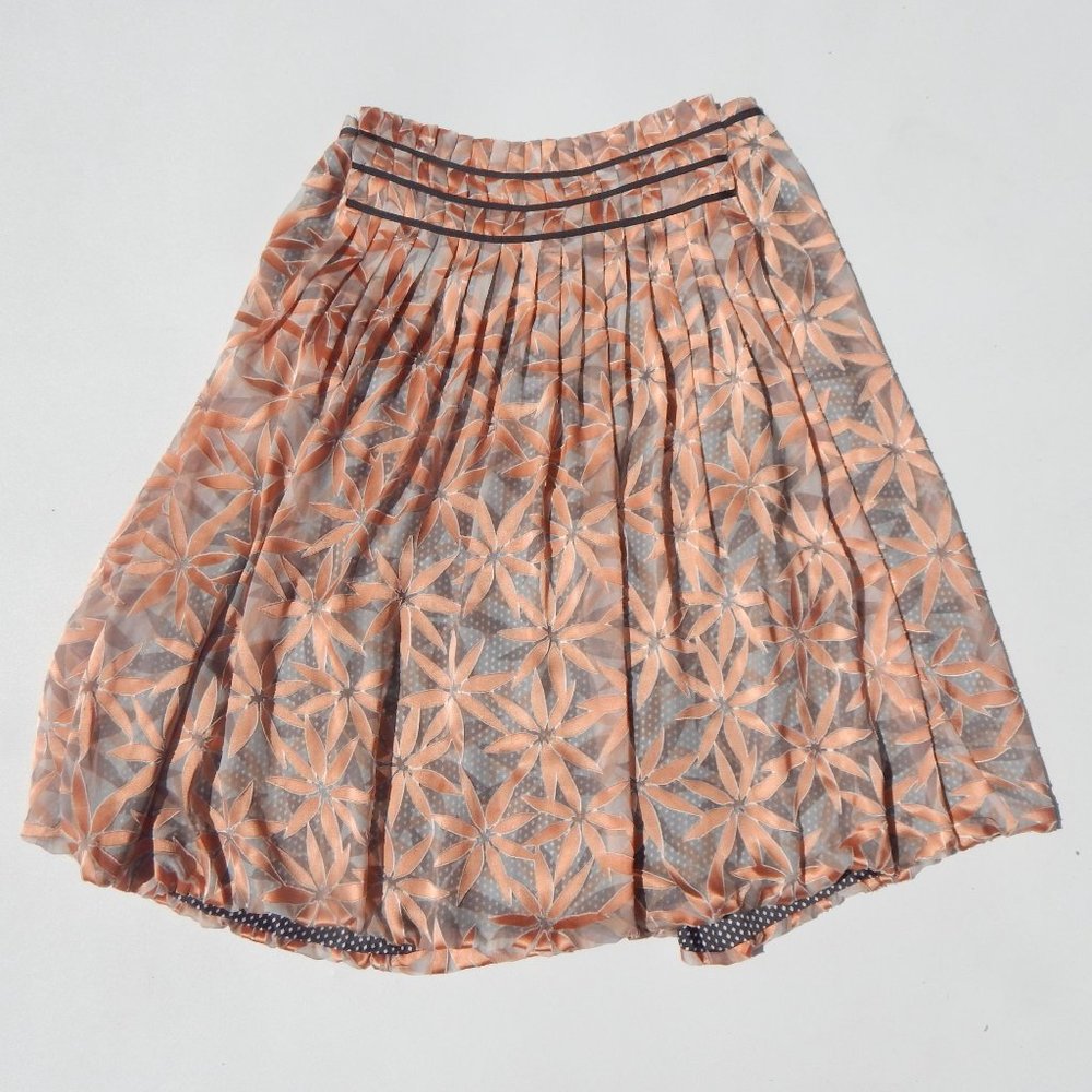 Vintage SportMax Size 10 Silk Pleated Floral Pink Midi Skirt Italy Mara